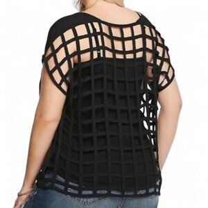 Torrid Black Cage Back Chiffon Front Top Women's Evening Chunky Net Open Back 1X